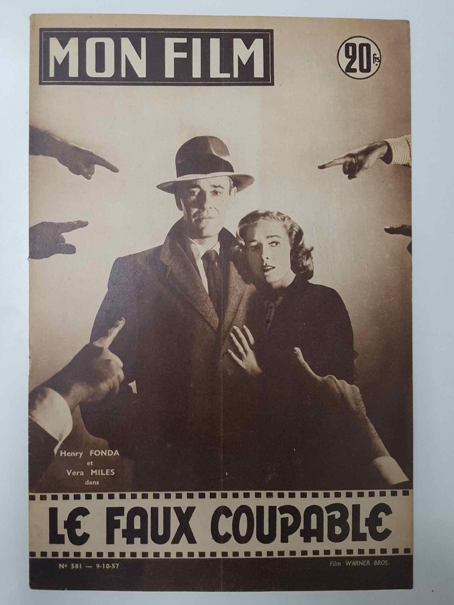 Revista: Mon Film num 581, 9-10-57. Le faux coupable. Portada: Henry Fonda, et Vera Miles