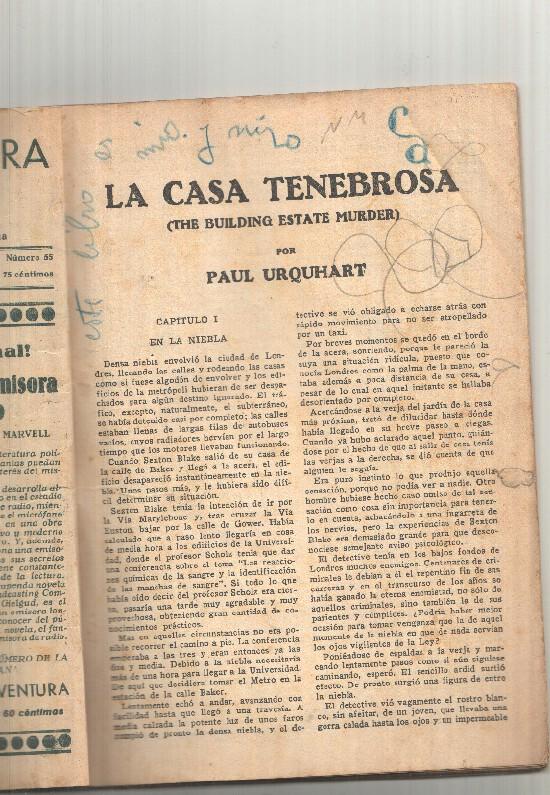 La Novela Aventura: num 055 (num 2 trasera) año II, 1934  - La casa tenebrosa. Sexton Blake