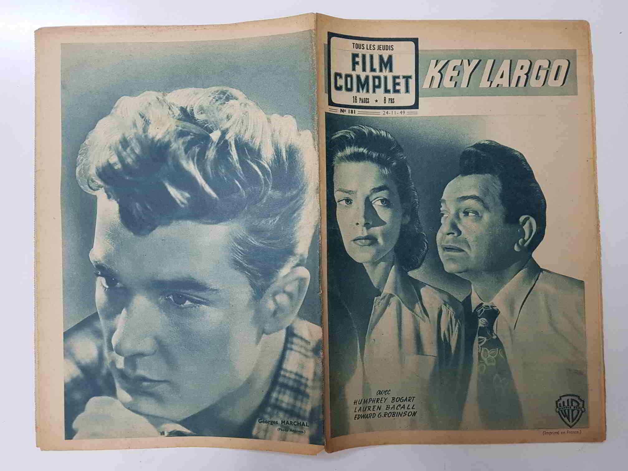 Revista: Film Complet num 181 - Key Largo. Portada: Lauren Bacall, Edward G. Robinson