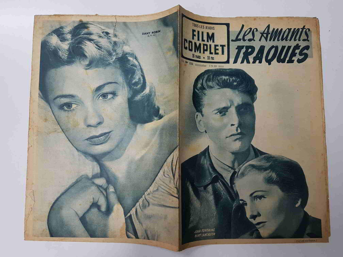 Revista: Film Complet num 222 (1950) - les amants traques. Portada: Burt Lancaster, Joan Fontaine
