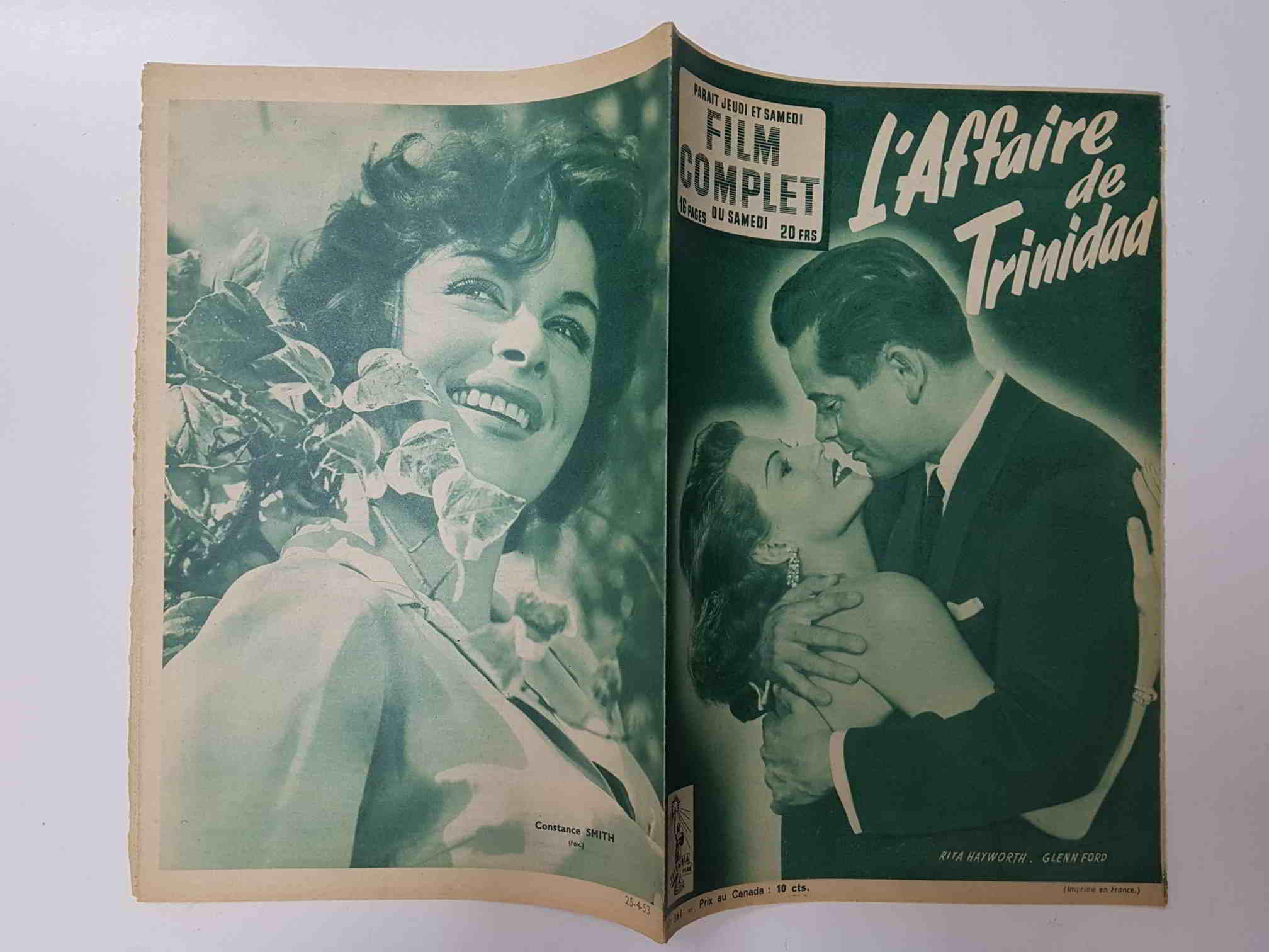 Revista: Film Complet num 361 (1953) - Laffaire de Trinidad. Portada: Rita Hayworth, Glenn Ford