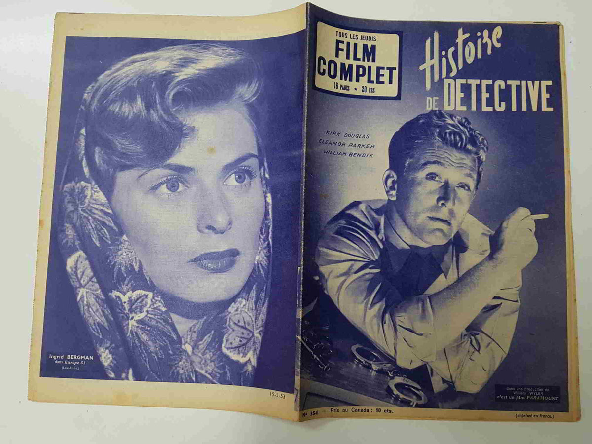 Revista: Film Complet num 354 (1953) - Histoire de detective. Portada: Kirk Douglas