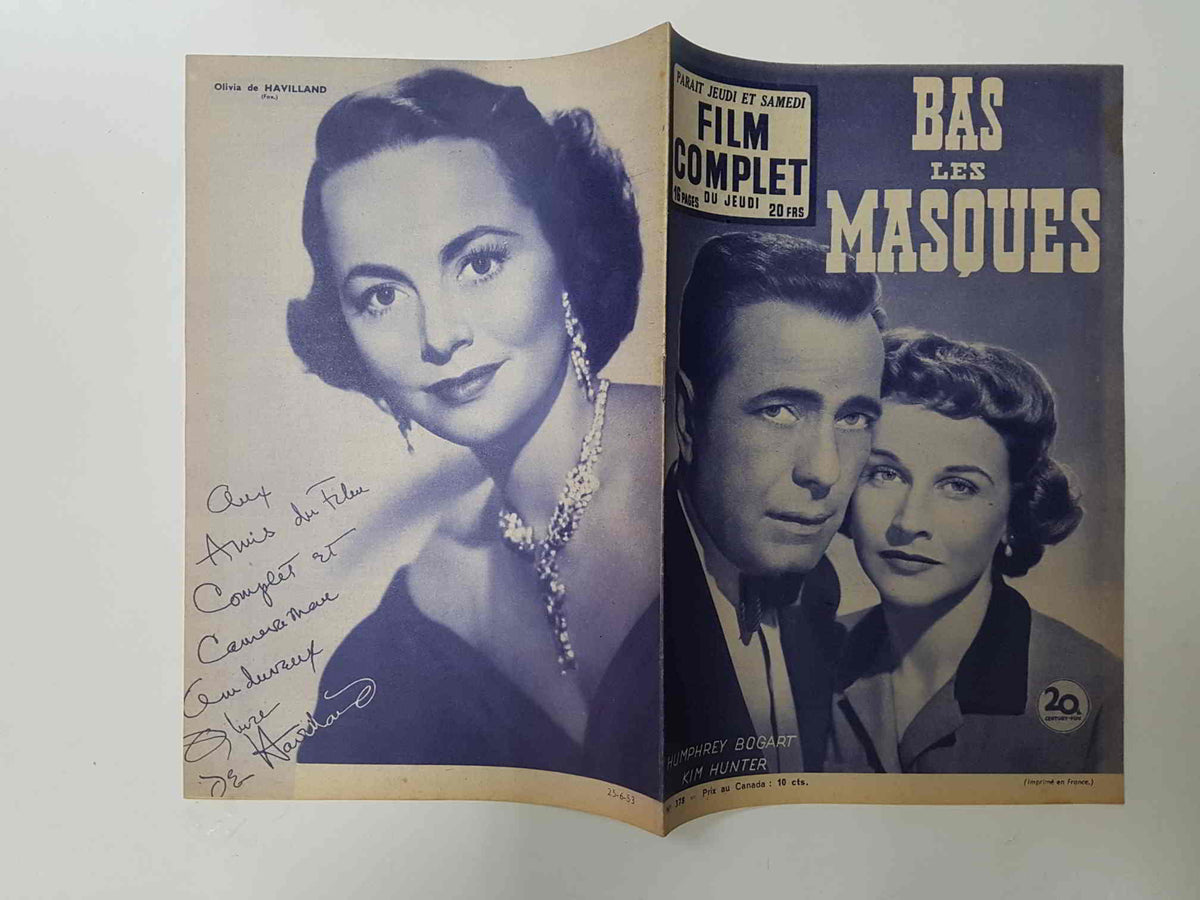 Revista: Film Complet num 378 (1953) - Bas les masques. Portada: Humphrey Bogart, Kim Hunter