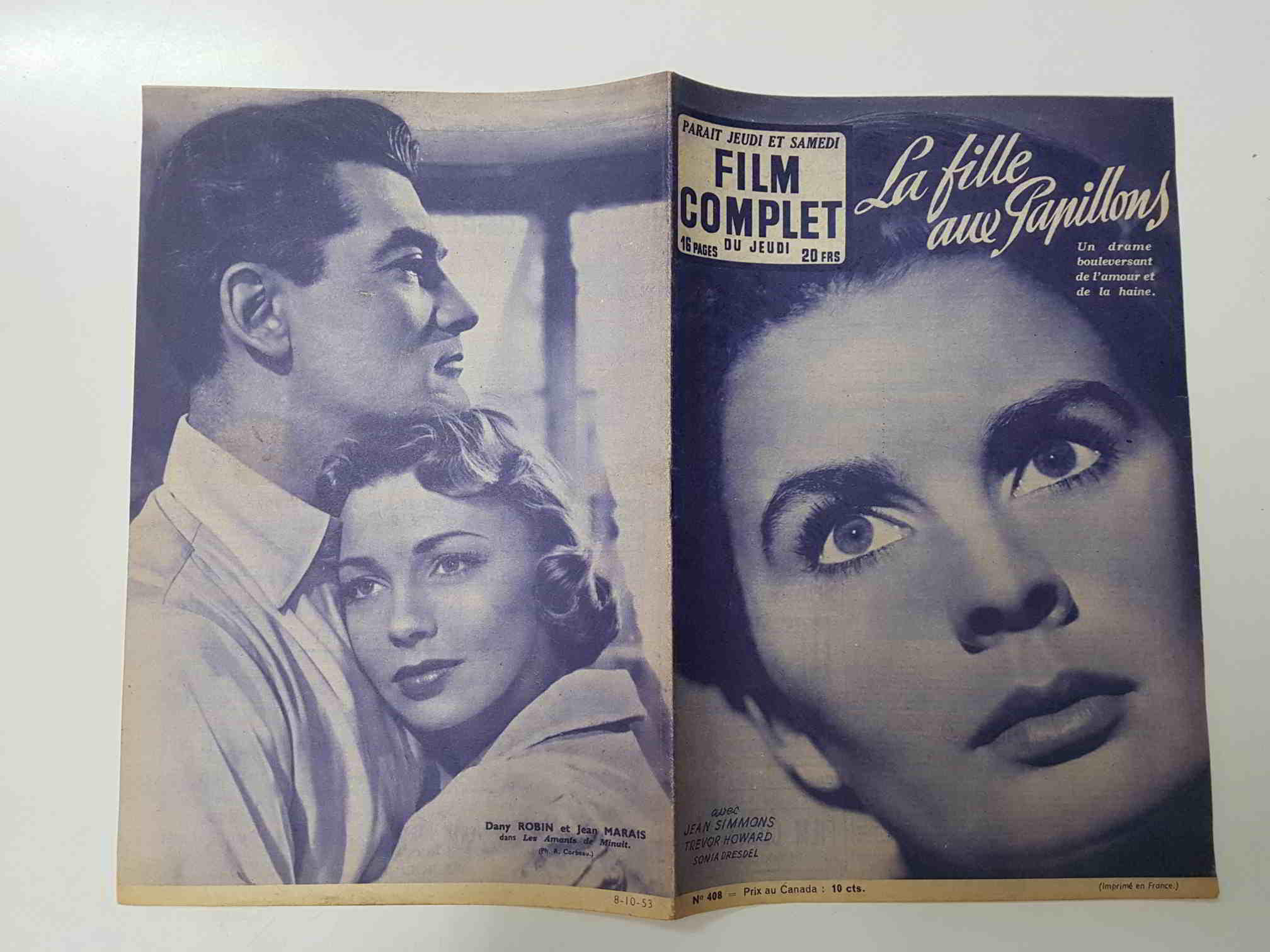 Revista: Film Complet num 408 (1953) - La fille aux papillons. Portada: Jean Simons