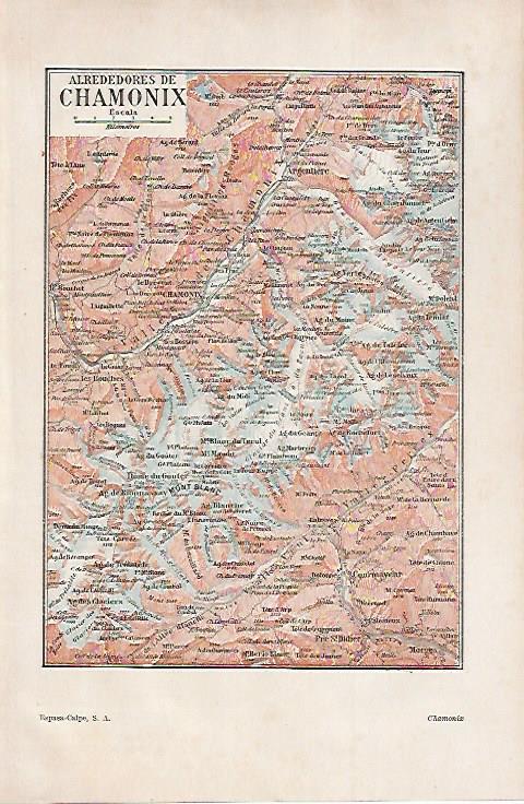 LAMINA ESPASA 29912: Mapa de los alrededores de Chamonix Francia