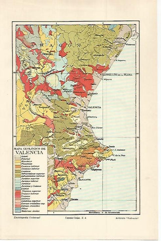 LAMINA ESPASA 30007: Mapa geologico de la Comunidad Valenciana