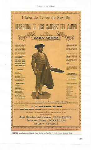 LAMINA COSSIO 51273: Cartel de toros de la despedida de Cara-Ancha 1894