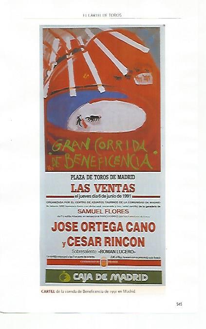 LAMINA COSSIO 51297: Cartel de la corrida de la Beneficiencia de Madrid 1991