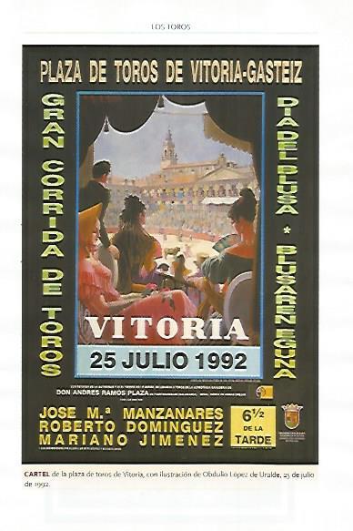 LAMINA COSSIO 51298: Cartel de Obdulio Lopez de Uralde para Vitoria 1992