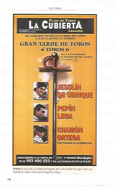 LAMINA COSSIO 51301: Cartel de la corrida en Leganes del 10 de octubre de 1998