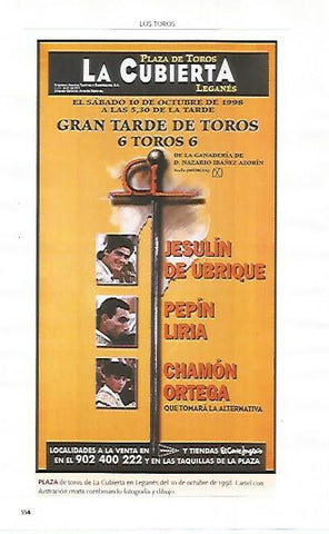 LAMINA COSSIO 51301: Cartel de la corrida en Leganes del 10 de octubre de 1998