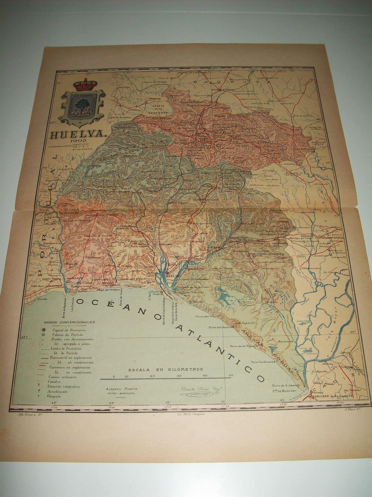 Mapa de la provincia de Huelva. 1903. Firmado por Benito Chias.