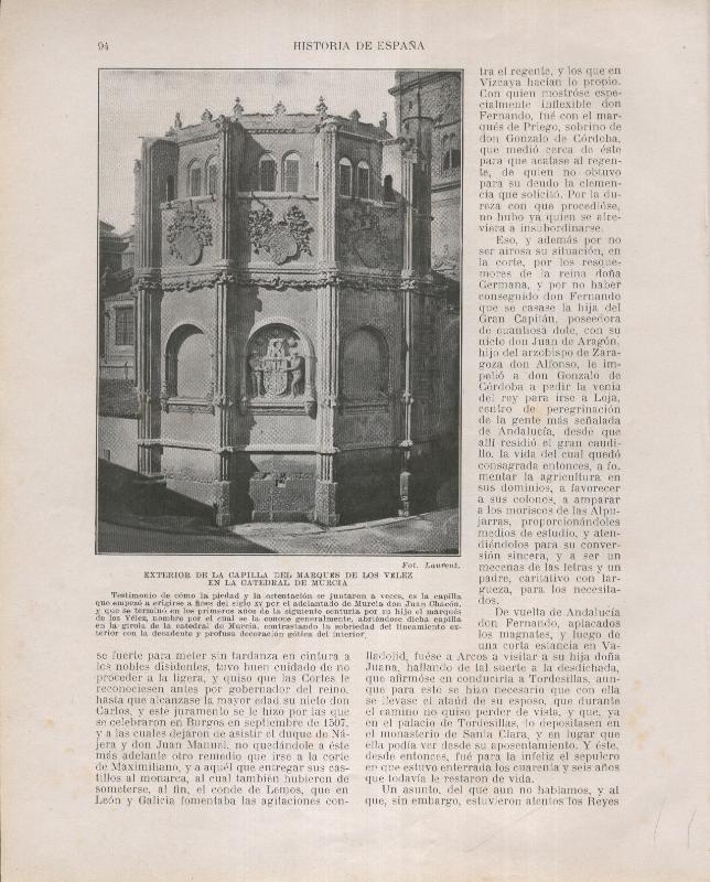 Historia de España lamina 099: Exterior Capilla Marques de los Velez en la catedral de Murcia