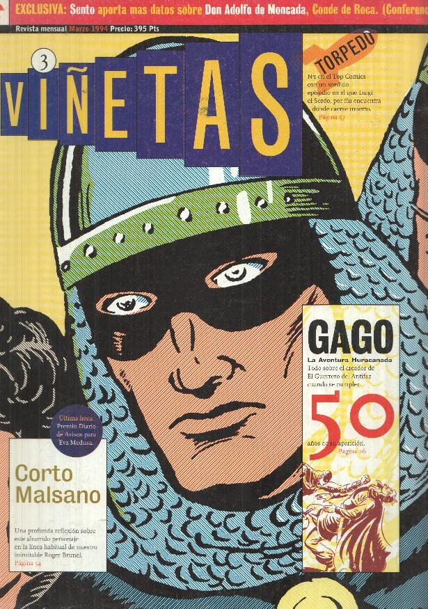 revista: Viñetas num 3 - Marzo 1994. Gago: La Aventura Huracanada, 50 años de El Guerrero del Antifaz