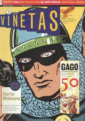 revista: Viñetas num 3 - Marzo 1994. Gago: La Aventura Huracanada, 50 años de El Guerrero del Antifaz