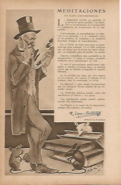 LAMINA BLANCO Y NEGRO 7644: Meditaciones de R. Lopez Montenegro y dibujo de Ramirez