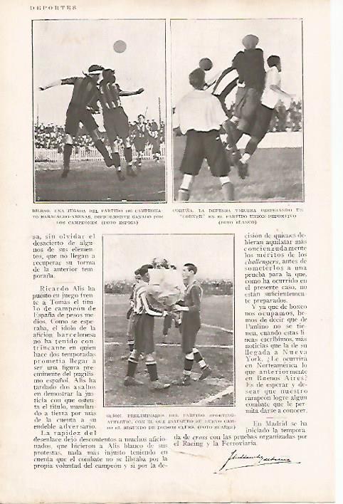 LAMINA BLANCO Y NEGRO 7661: Partido Baracaldo-Arenas y Union - Deportivo de la Coruña