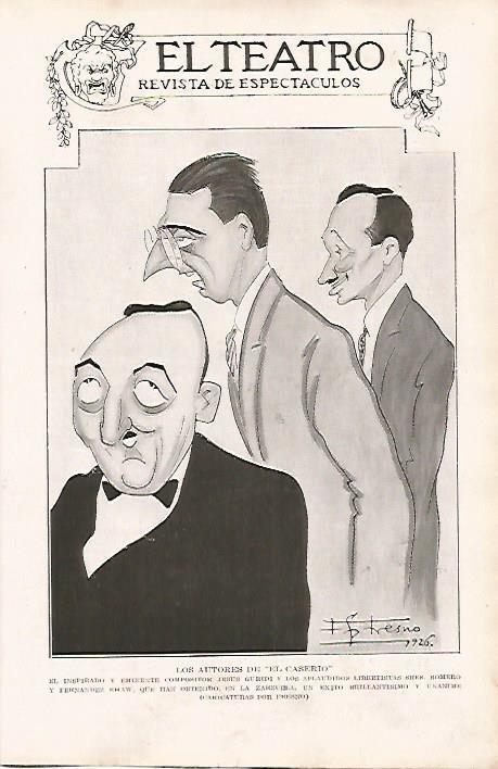 LAMINA BLANCO Y NEGRO 7662: Los autores de El Caserio dibujo de Tresno