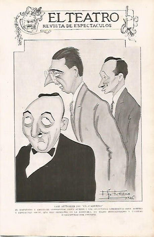 LAMINA BLANCO Y NEGRO 7662: Los autores de El Caserio dibujo de Tresno