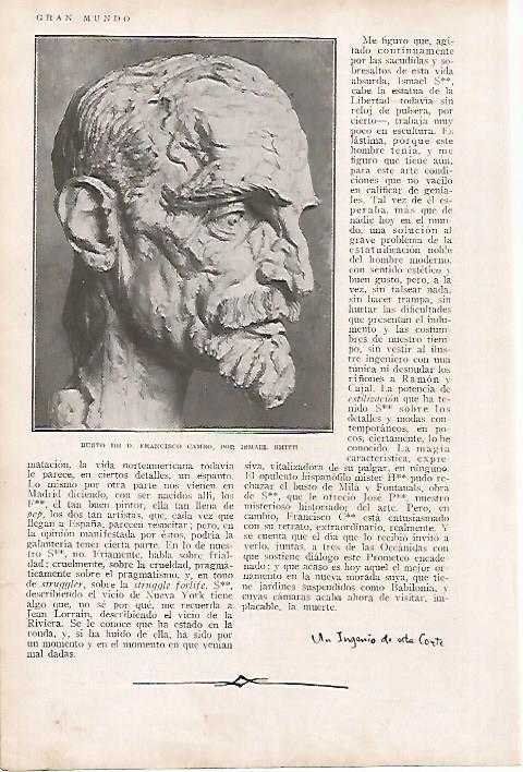 LAMINA BLANCO Y NEGRO 7749: Busto de Francesc Cambo por I. Smith