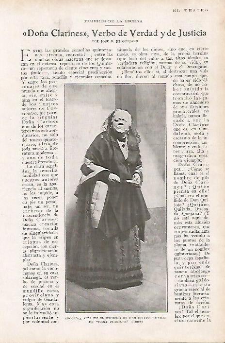 LAMINA BLANCO Y NEGRO 7759: Leocadia Alba como Doña Clarines en 1909