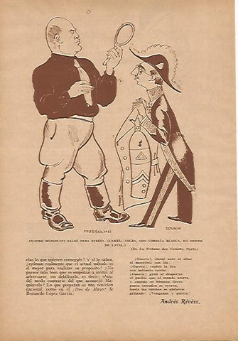 LAMINA BLANCO Y NEGRO 7969: Caricatura de Mussolini y Suvich de la Tribune des Nations de Paris