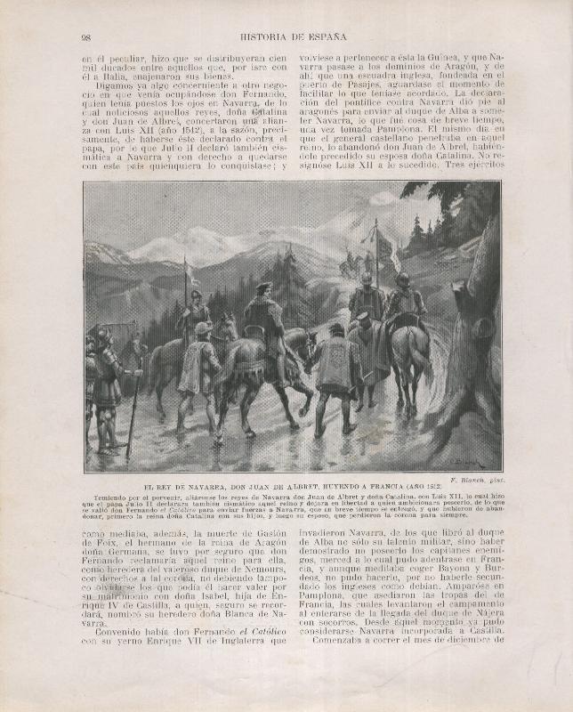 Historia de España lamina 101: El rey de Navarra, Don Juan de alberte, huyendo a Francia (1512)