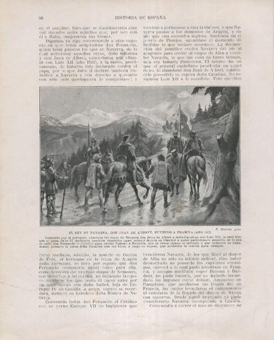 Historia de España lamina 101: El rey de Navarra, Don Juan de alberte, huyendo a Francia (1512)