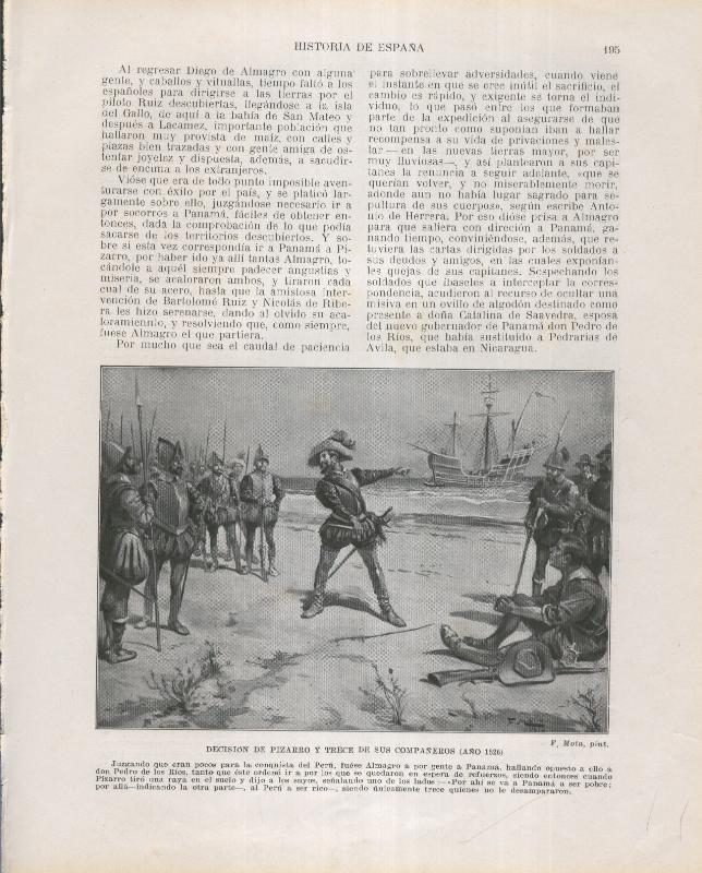 Historia de España lamina 137: Decision de Pizarro y trece de sus compañeros (1526)