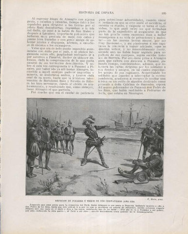Historia de España lamina 137: Decision de Pizarro y trece de sus compañeros (1526)