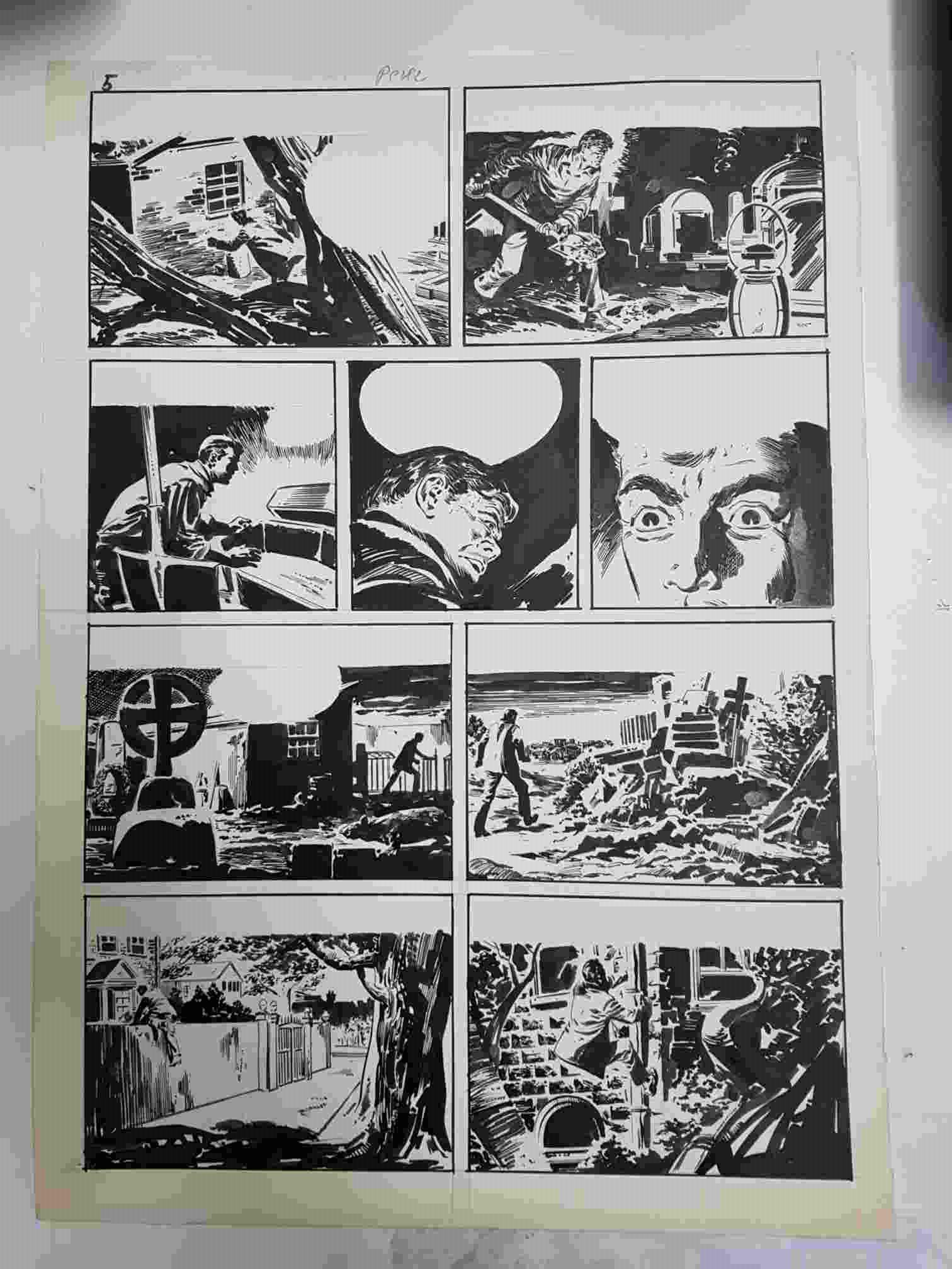 Dibujo original de: pagina tema aventura (dibujo de Perez, numerada 75 en trasera)