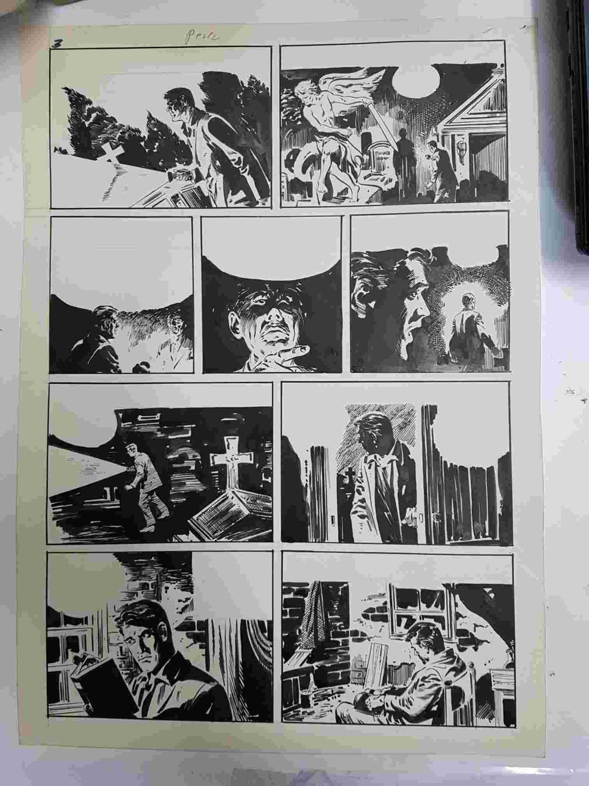 Dibujo original de: pagina tema aventura (dibujo de Perez, numerada 76 en trasera)