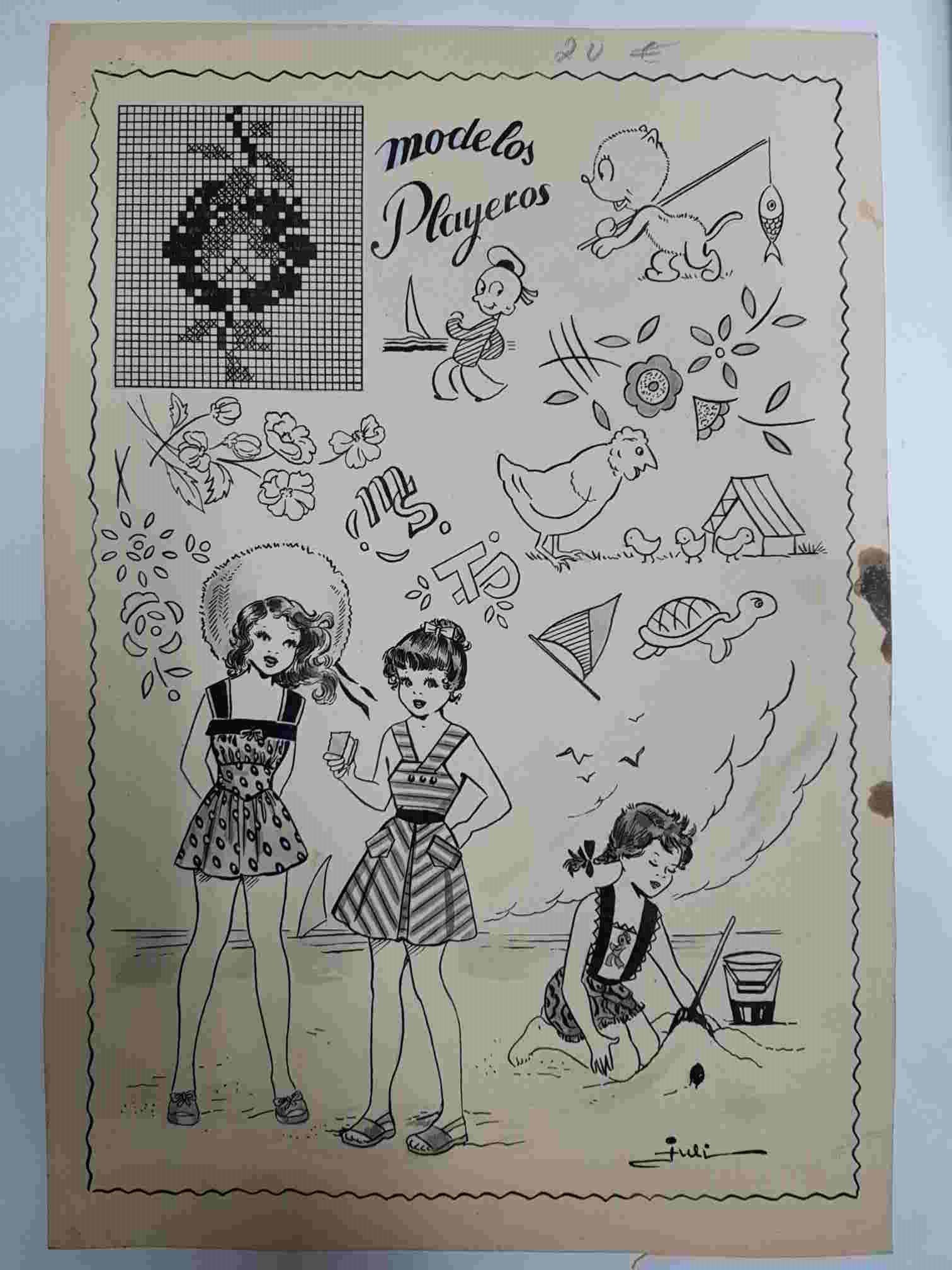 Dibujo original de: pagina tema Modelos playeros (dibujo de Juli, numerada 71 en trasera)