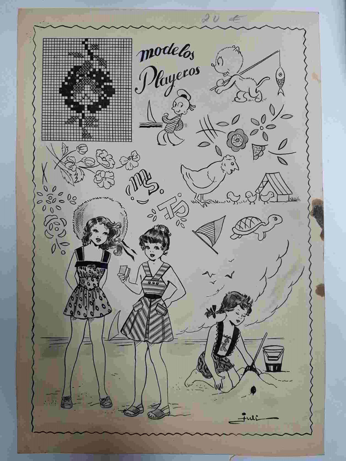 Dibujo original de: pagina tema Modelos playeros (dibujo de Juli, numerada 71 en trasera)