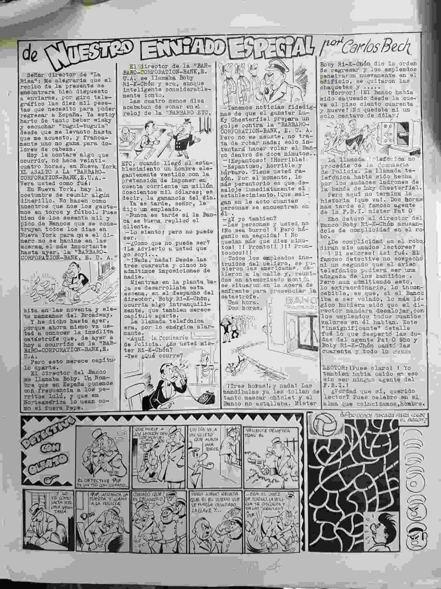 Dibujo original de: pagina De nuestro enviado especial (Carlos Bech y Aynem numerada 59 en trasera)