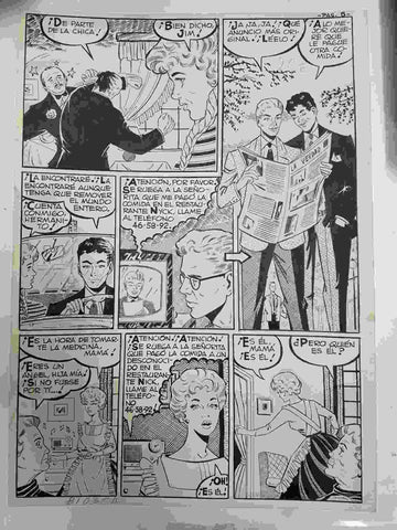 Dibujo original de: pagina tema romantico (dibujo de Biosca, numerada 53 en trasera)