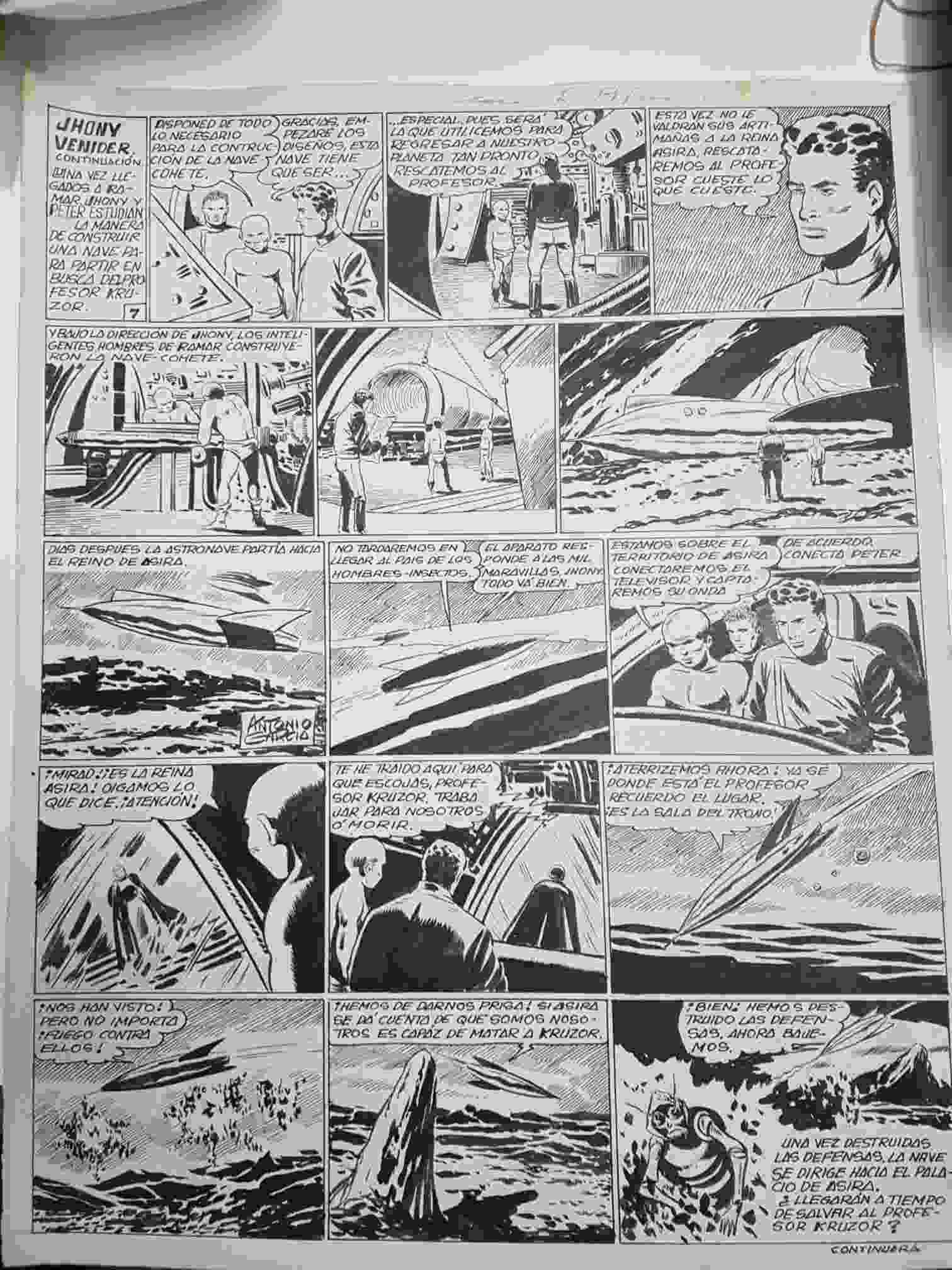 Dibujo original de: Jhony Venider, pagina 7 (dibujo de Antonio Garcia, numerada 15 en trasera)
