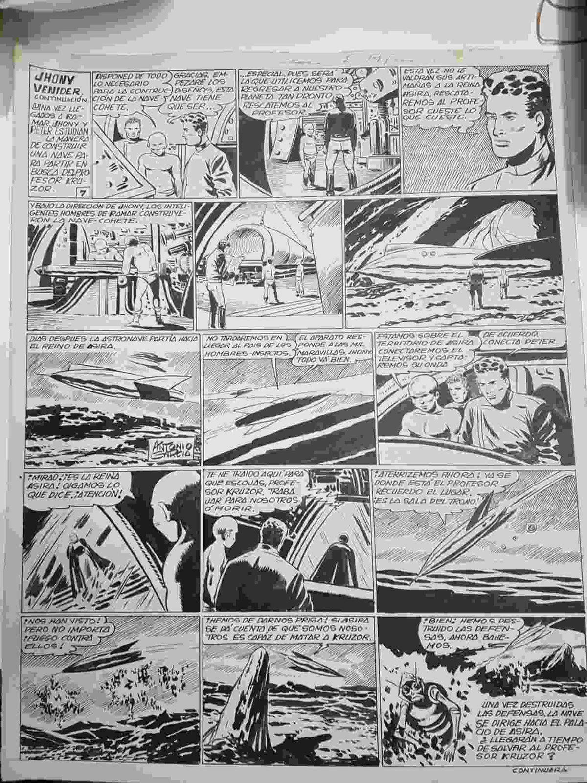 Dibujo original de: Jhony Venider, pagina 7 (dibujo de Antonio Garcia, numerada 15 en trasera)