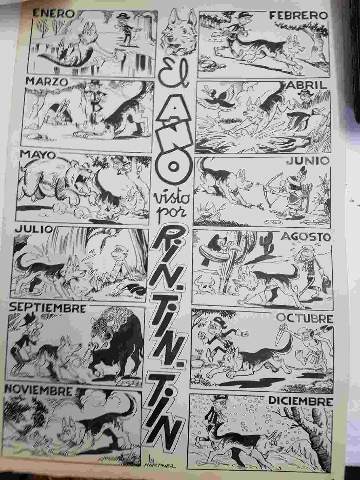 Dibujo original de: Meses del año visto por Rin Tin Tin (dibujo de Martinez osete, numerada 7 en trasera)