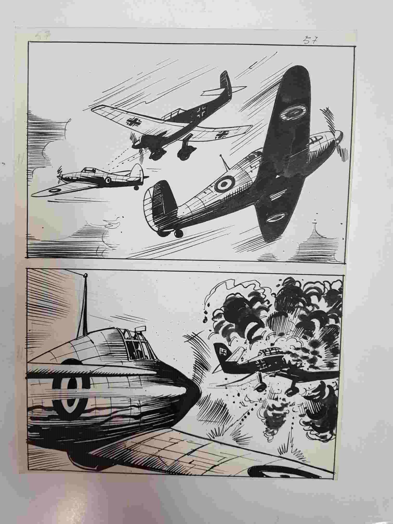 Dibujo original de: tematica belica (dibujo de ?, numerada 26 en trasera)