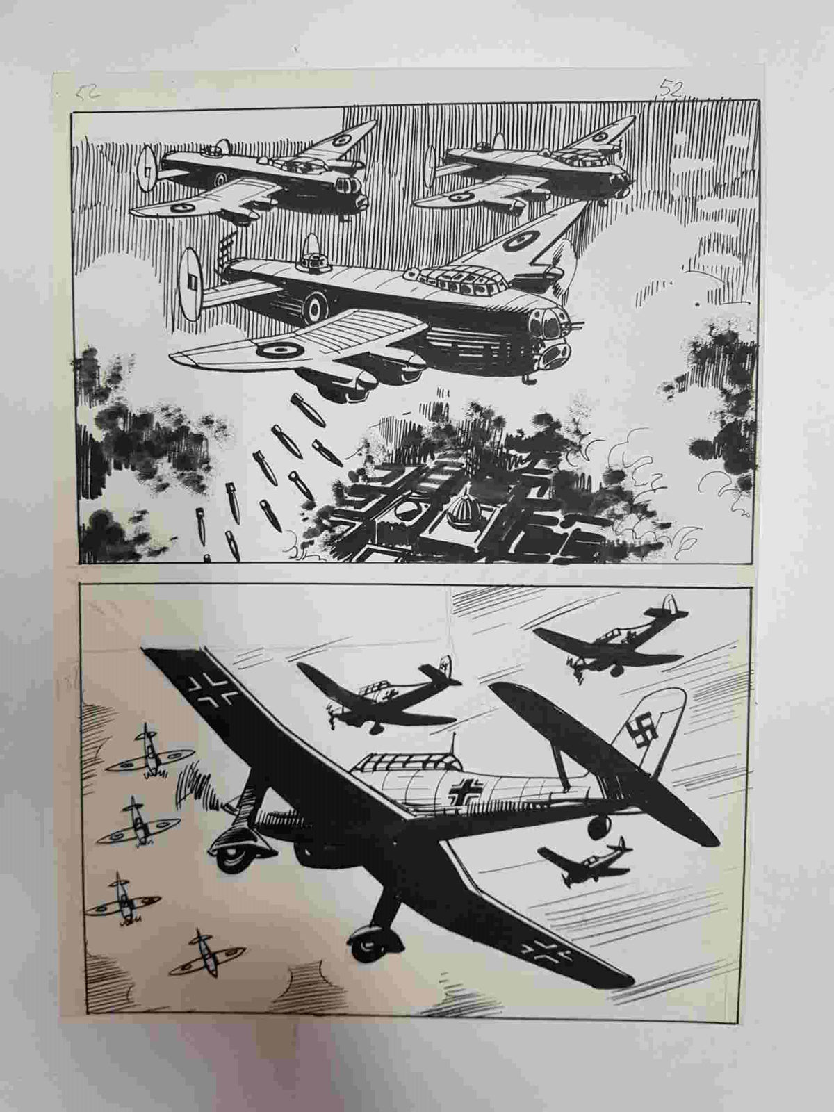 Dibujo original de: tematica belica (dibujo de ?, numerada 31 en trasera)