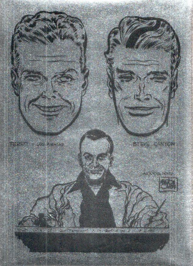Lamina medida 24,5 x 33,5 cm; dibujo de Terry, Steve Canyon y autoretrato de Milton Caniff
