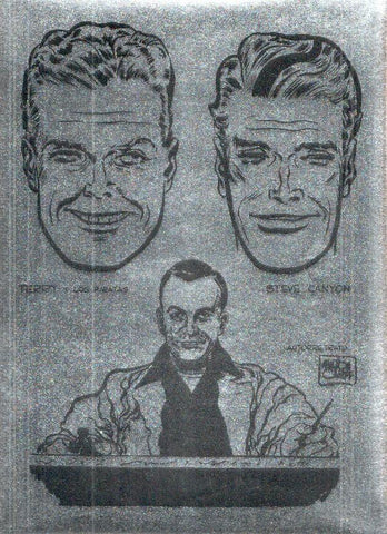 Lamina medida 24,5 x 33,5 cm; dibujo de Terry, Steve Canyon y autoretrato de Milton Caniff