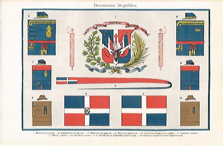 LAMINA ESPASA 31484: Escudo bandera de guerra y distintivos de la Republica Dominicana
