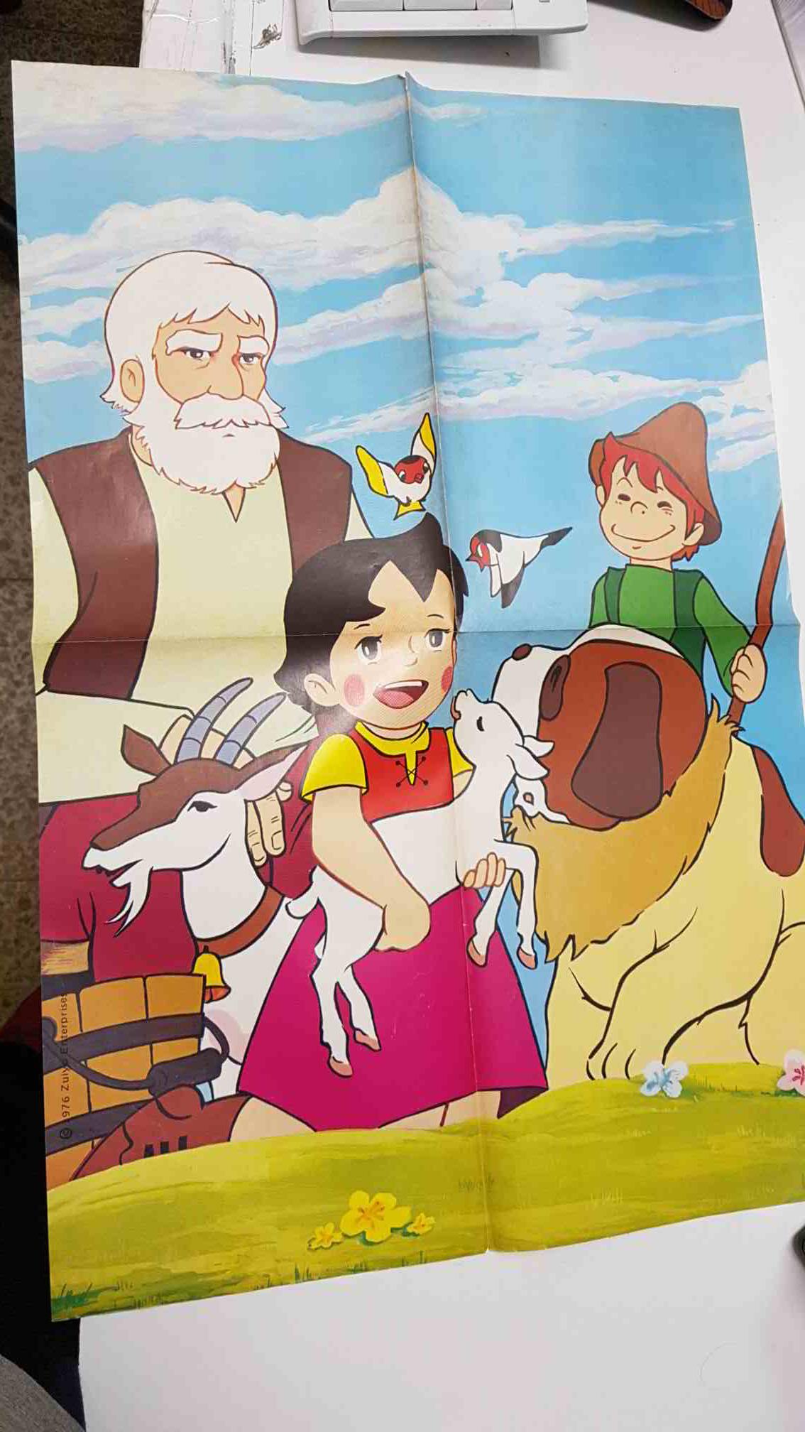 Poster: de la serie Anime Heidi de los años 70. Salen Heidi, el abuelo, Pedro, Copo de Nieve y Niebla