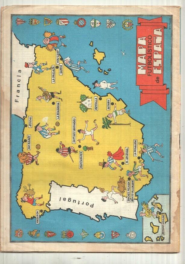 Revista TBO: Num Extraordinario El Futbol, 1968 (Valentin Castanys). Contracubierta: Mapa futbolistico de España