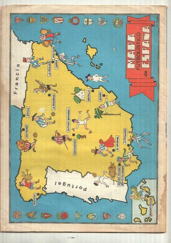 Revista TBO: Num Extraordinario El Futbol, 1968 (Valentin Castanys). Contracubierta: Mapa futbolistico de España