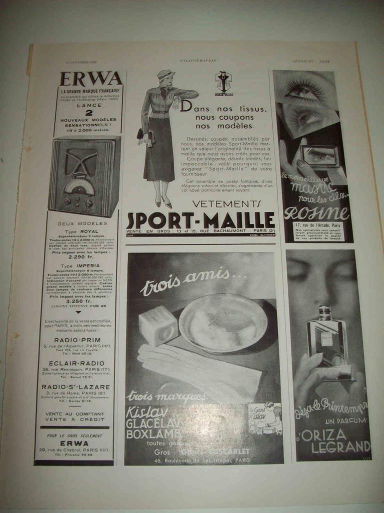 LAMINA 15183: Publicidad de Erwa, Sport Maille y Oriza Legrand