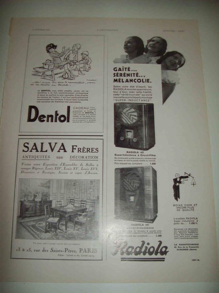 LAMINA 15182: Publicidad de Dentol, Radiola y Salva Freres