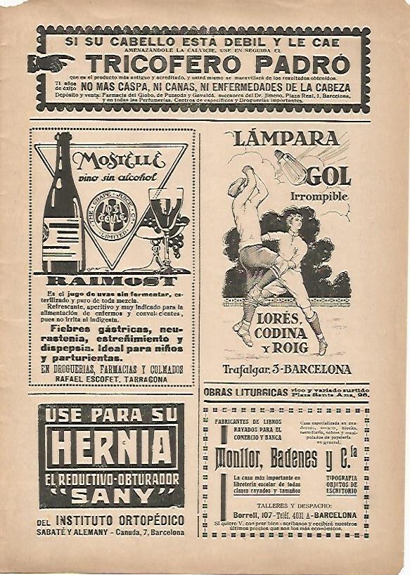 LAMINA 15207: Contraportada con publicidad de Mostelle y Lampara Gol